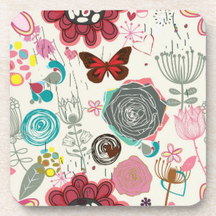 Posavasos Estampado de flores en el estilo retro 5
