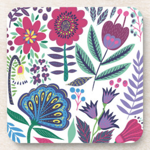 Posavasos Estampado de flores magenta del arte popular
