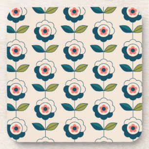 Posavasos Estampado de flores retro de la turquesa