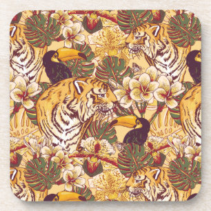 Posavasos Estampado de flores tropical con el tigre