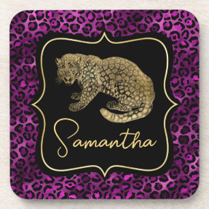 Posavasos Estampado de leopardo dorado y leopardo púrpura