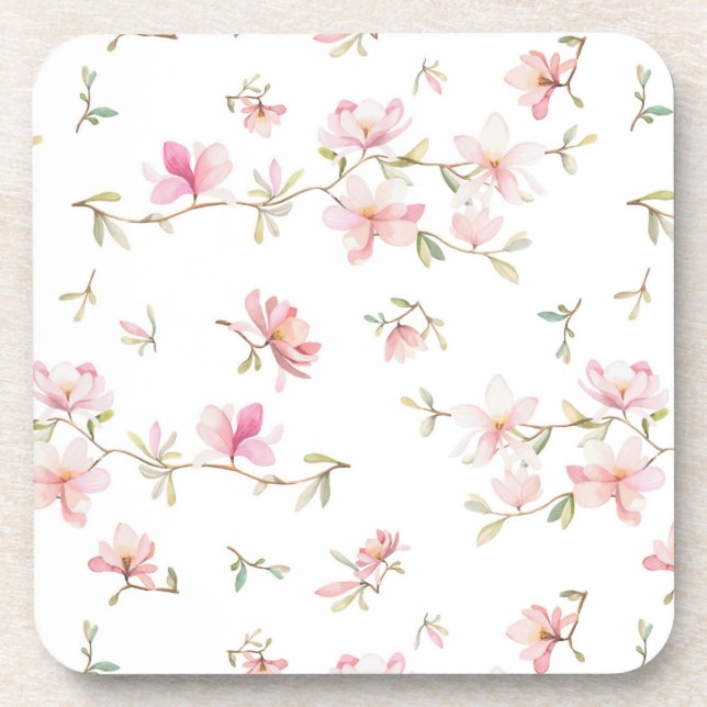 Posavasos Estampado de plores rosado suave de la acuarela (Frente)