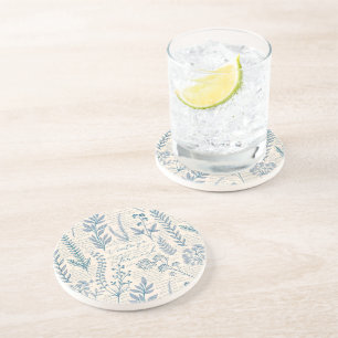 Posavasos Estampado de Toile Francés de Flor Silvestre Azul 