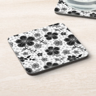 Posavasos Estampado floral en blanco y negro