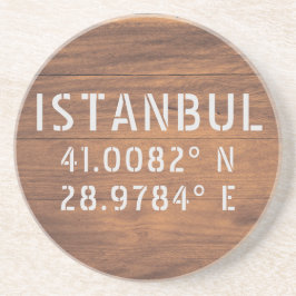 Posavasos Estanbul Latitude y madera oscura de longitud
