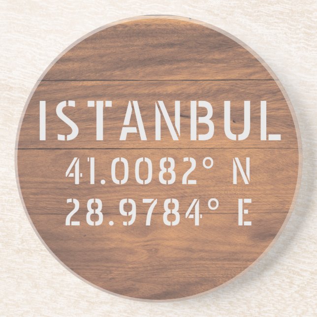 Posavasos Estanbul Latitude y madera oscura de longitud (Frente)