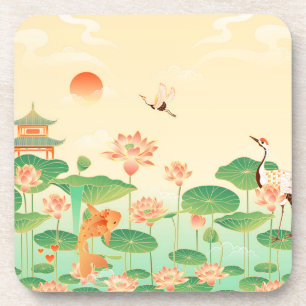 Posavasos Estanque de Koi y Nenúfares de Jardín Japonés Arte