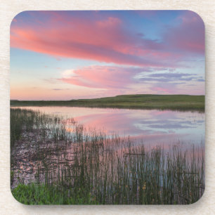 Posavasos Estanque de pradera refleja nubes brillantes del a