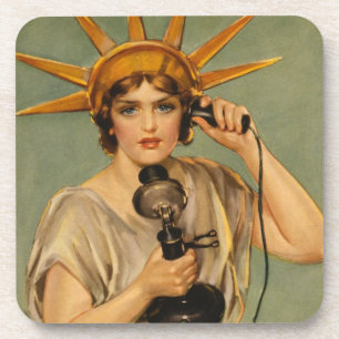 Posavasos Estatua de la Libertad vintage, anuncio patriótico