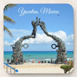 Posavasos Estatua de Playa del Carmen en recuerdo de viajes 