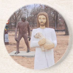 Posavasos estatuas de madera de Jesús y Bigfoot Arte al bord