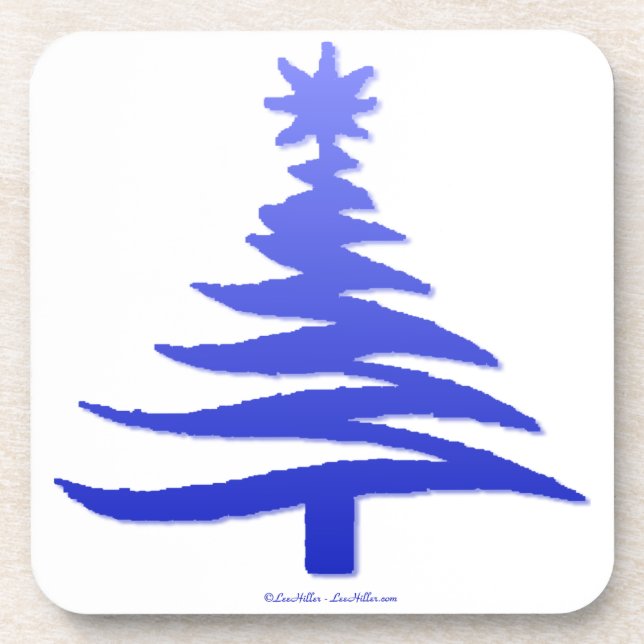 Posavasos Esténcil de árbol de navidad azul de cobalto (Frente)