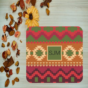 Posavasos Estilo azteca suroeste verde rosa y marrón