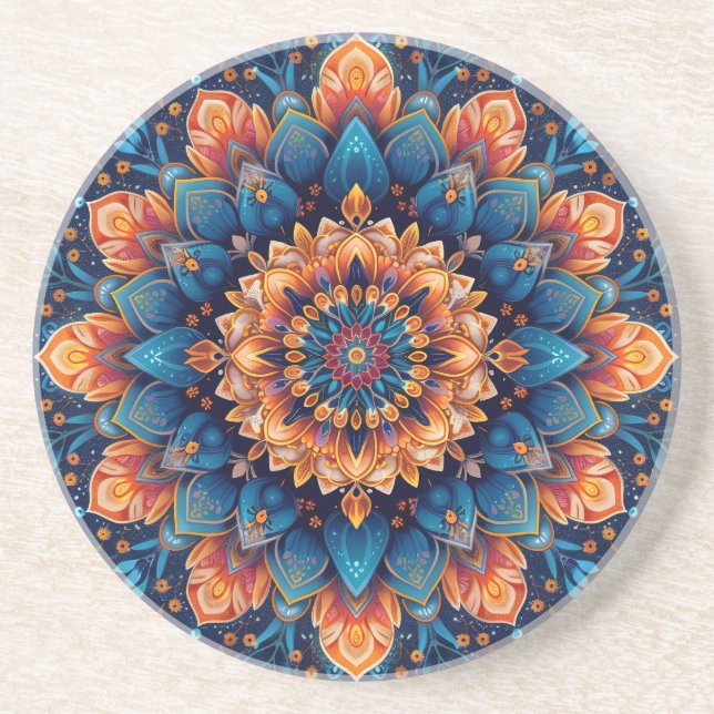Posavasos Estilo de arte digital de flor de mandala-23907. (Frente)