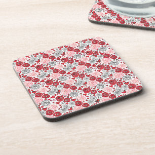 Posavasos Estilo de Arte Doodle Rosas Rosadas Corazones San