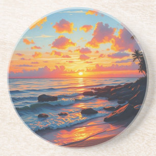 Posavasos Estilo de época Hawai Costa de Viaje Sunset
