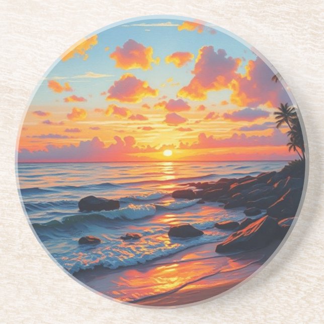 Posavasos Estilo de época Hawai Costa de Viaje Sunset (Frente)