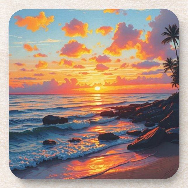 Posavasos Estilo de época Hawai Costa de Viaje Sunset (Frente)