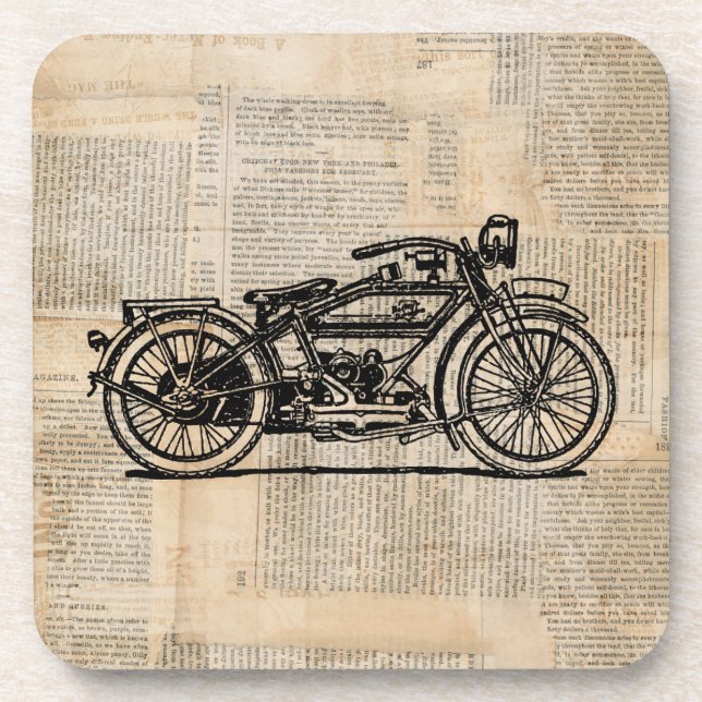 Posavasos Estilo de texto de periódico de arte de motociclet (Frente)