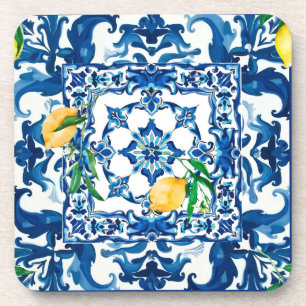 Posavasos estilo italiano, mediterráneo, mosaico, azul,