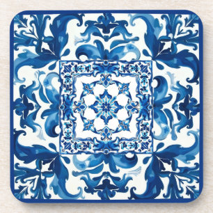 Posavasos estilo italiano, mediterráneo, mosaico, azul,
