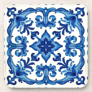 Posavasos estilo italiano, mediterráneo, mosaico, azul,