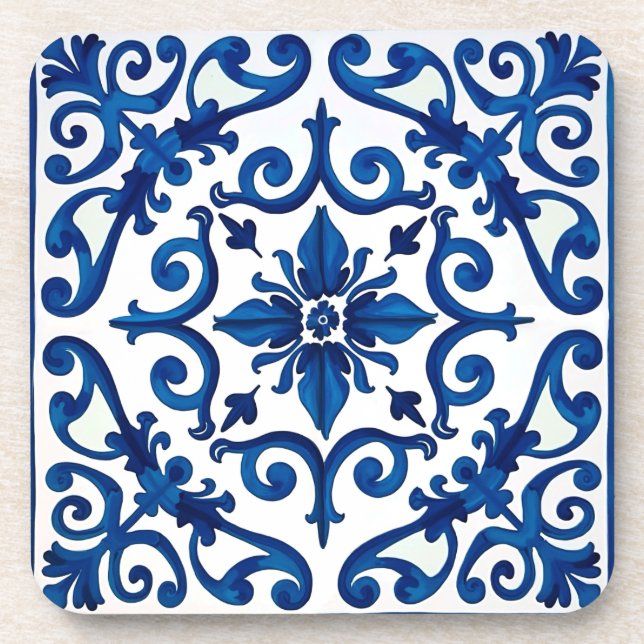 Posavasos estilo italiano, mediterráneo, mosaico, azul,