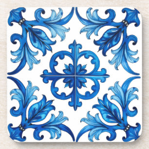 Posavasos estilo italiano, mediterráneo, mosaico, azul,
