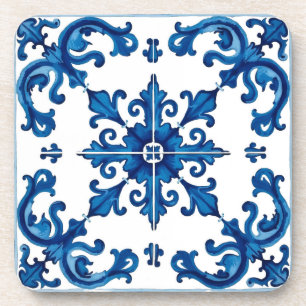 Posavasos estilo italiano, mediterráneo, mosaico, azul,