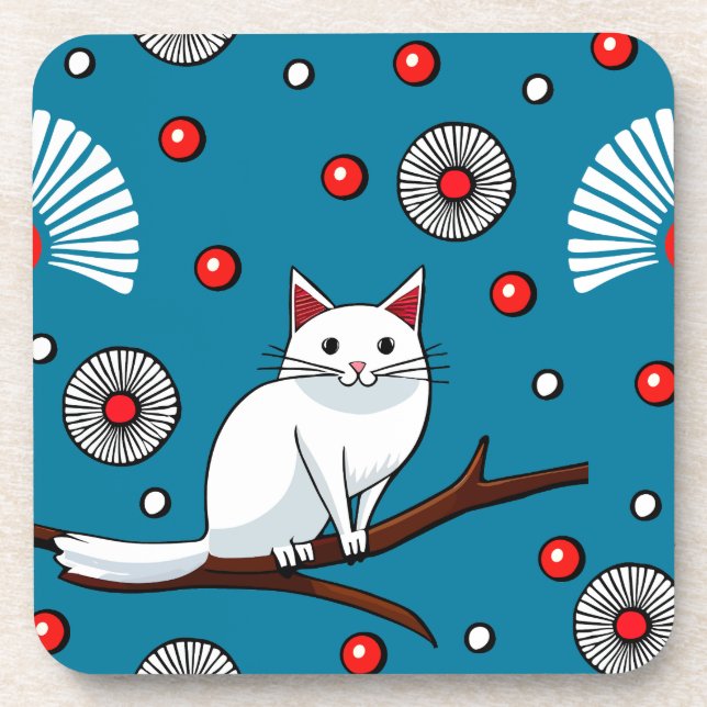 Posavasos Estilo japonés de gato blanco dulce (Frente)