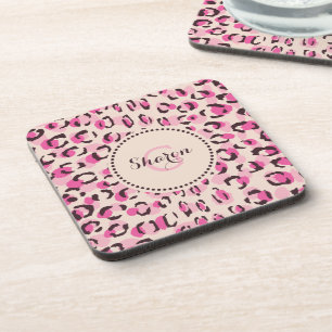 Posavasos Estilo moderno en estampado de leopardo rosa con m