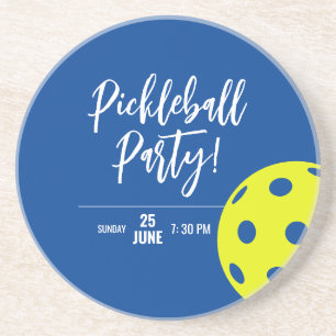 Posavasos Estilo Retro Neon Blue Tema Pickleball Cumpleaños