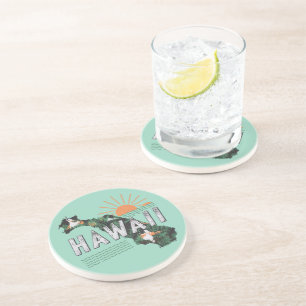 Posavasos Estilo Retro Silueta de la Isla de Hawái