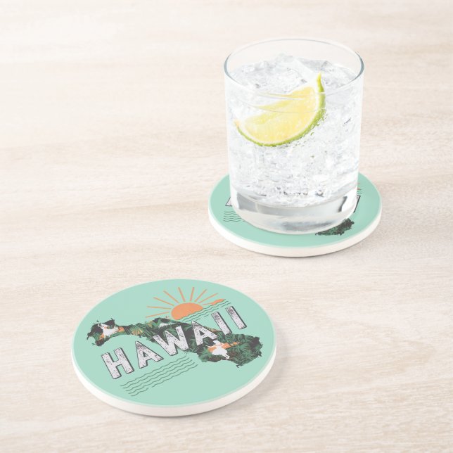Posavasos Estilo Retro Silueta de la Isla de Hawái (Lado)