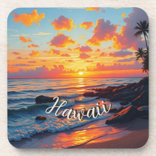Posavasos Estilo vintage hawaiano viaje costa mar atardecer