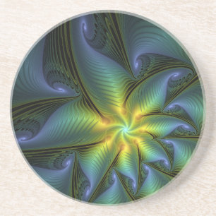 Posavasos Estrella abstracta, brillante arte azul verde dora