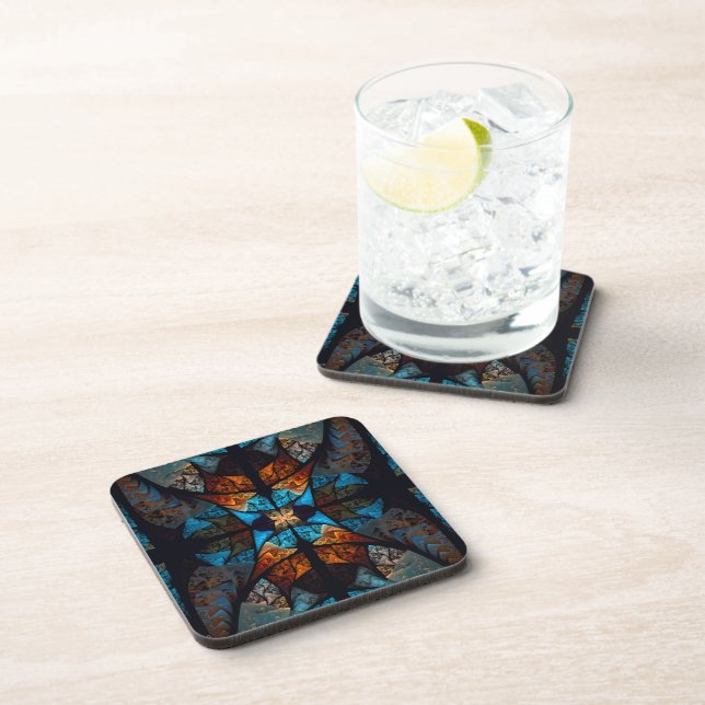 Posavasos Estrella acolchada abstracta en azules (Lado Derecho)
