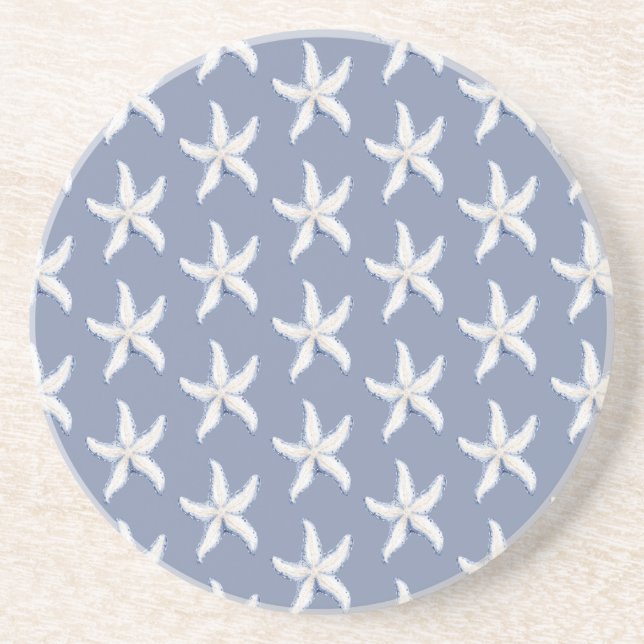 Posavasos Estrella de Mar Blanca Azul de Playa (Frente)
