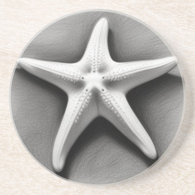 Posavasos Estrella de mar en blanco y negro (Frente)