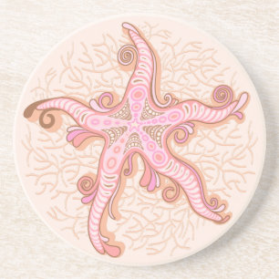Posavasos Estrella de mar y coral rosa patrón pastel