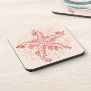 Posavasos Estrella de mar y coral rosa patrón pastel