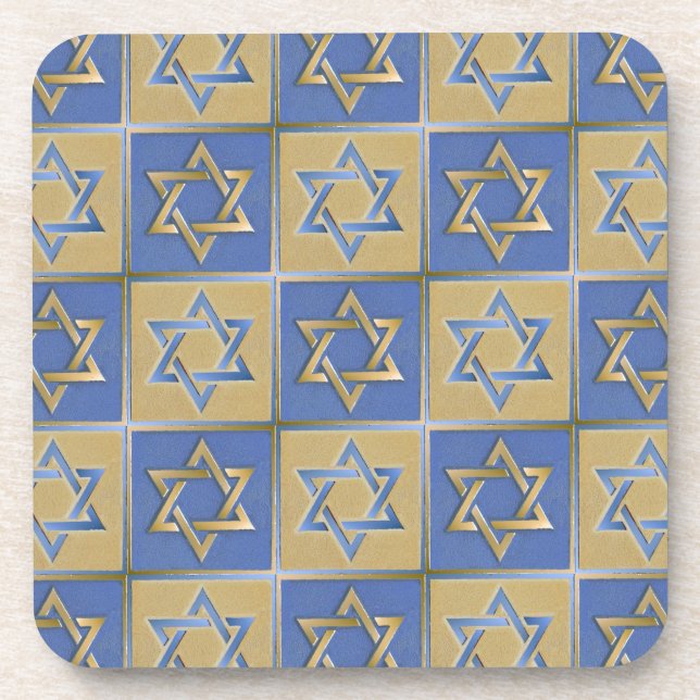 Posavasos Estrella Judaica De David Metalizado Gold Blue (Frente)