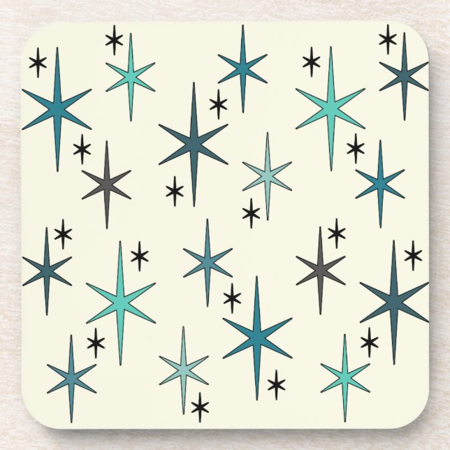 Posavasos Estrella moderna de Mid Century Sky Turquoise (Frente)