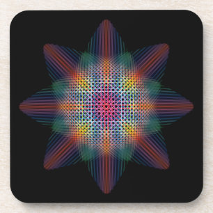 Posavasos Estrella trippy multicolor en superficie negra