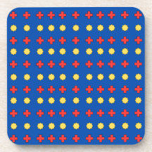 Estrellas amarillas y cruces rojas sobre azul oscu