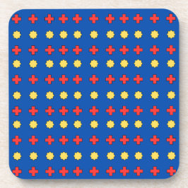 Posavasos Estrellas amarillas y cruces rojas sobre azul oscu
