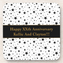 Posavasos Estrellas blancas/negras personalizados con aniver