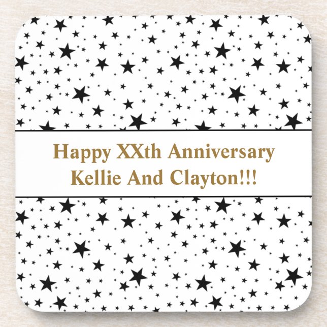 Posavasos Estrellas blancas/negras personalizados con aniver (Frente)