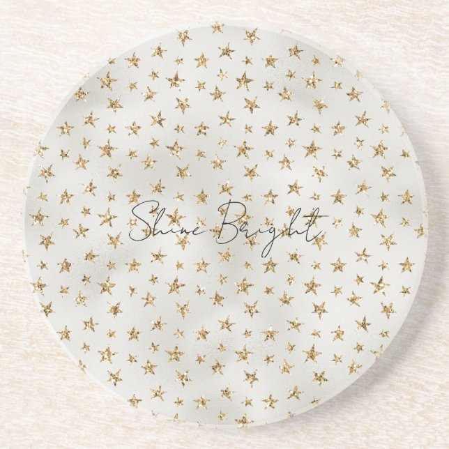 Posavasos Estrellas de esparkle Purpurina Pearl White Gold (Frente)