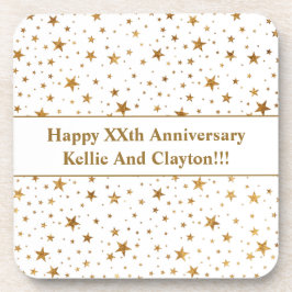 Posavasos Estrellas de oro/blanco personalizado con aniversa